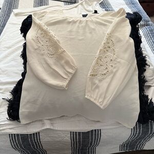 Ann Taylor Cream Blouse with Lace Sleeves